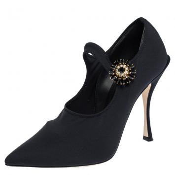 Pre Owned Dolce & Gabbana Black Stretch Jersey Mary Janes Pumps Size 37