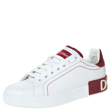 Pre Owned Dolce & Gabbana White Leather Logo Insert Lace Up Sneakers Size 38.5