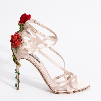 Pre Owned Dolce & Gabbana Beige Rose Silk Satin Sandals Size EU 37