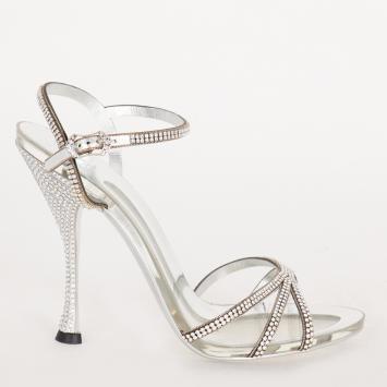 Pre Owned Dolce & Gabbana Grey Leather Keira Metallic Sandals Size EU 38
