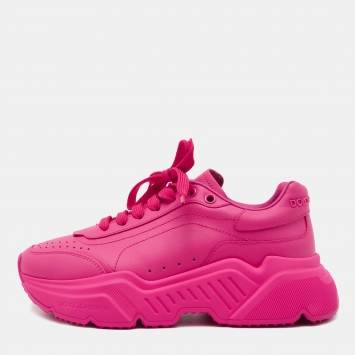 Pre Owned Dolce & Gabbana Pink Leather Daymaster Sneakers Size 36