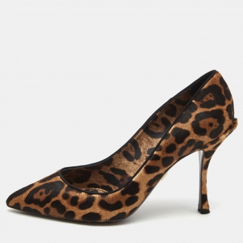 Pre Owned Dolce & Gabbana Brown/Black Calf Hair Pointed Pumps Size 37.5