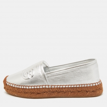 Pre Owned Dolce & Gabbana Silver Leather Espadrille Flats Size 37