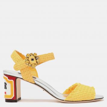 Pre Owned Dolce & Gabbana Raffia Mid Heel Sandals 36.5