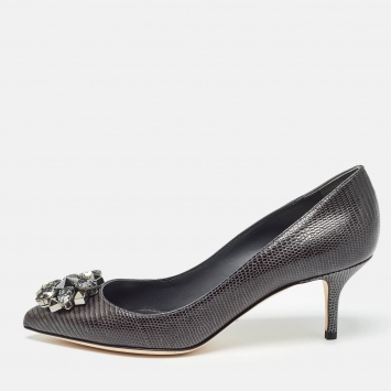 Pre Owned Dolce & Gabbana Black Embossed Lizard Bellucci Pumps Size 39