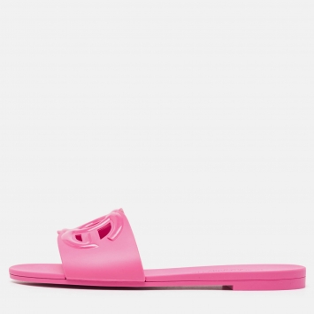Pre Owned Dolce & Gabbana Pink Rubber DG Logo Flat Slides Size 36