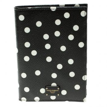 Pre Owned Dolce and Gabbana Black Polka Dot Leather Passport Holder 