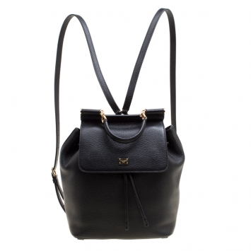 Pre Owned Dolce and Gabbana Black Leather Sicily Backpack