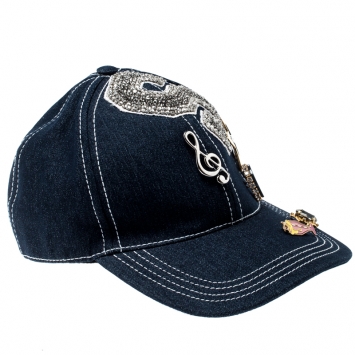 Pre Owned Dolce and Gabbana Indigo Denim Embellished Baseball Cap Size 59