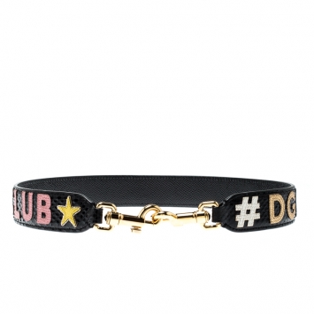 Pre Owned Dolce and Gabbana Black Python and Leather DG Millenials Embellished Bag Strap