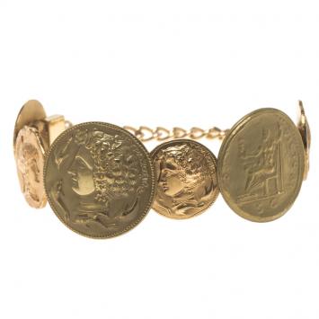 Pre Owned Dolce and Gabbana Monete Sicily Coin Gold Tone Bracelet 
