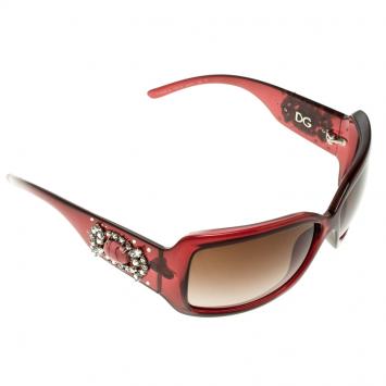 Pre Owned Dolce and Gabbana Brown DG 6053-G Embellished Square Sunglasses