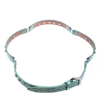 مملوكة مسبقًا Dolce and Gabbana Green Snake Skin Crystal Embellished Skinny Belt 75cm