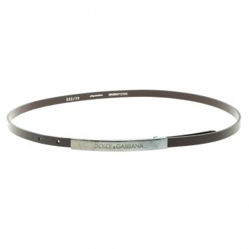 Pre Owned Dolce and Gabbana Dark Brown Leather Skinny Buckle Belt 85cm 