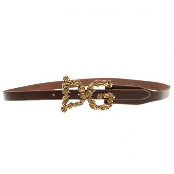 Pre Owned Dolce and Gabbana Brown Leather Baroque Logo Buckle Belt 105cm