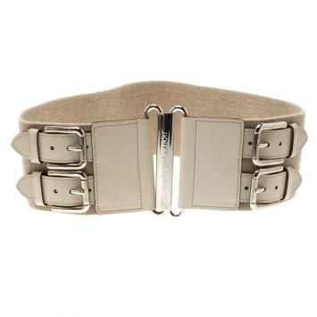 Pre Owned Dolce and Gabbana Beige Canvas Elastic Waist Belt 75cm