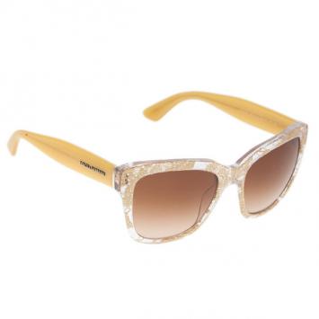 Pre Owned Dolce and Gabbana Gold Lace Cat Eye Sunglasses