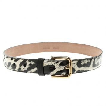 Pre Owned Dolce and Gabbana Leopard Print Patent Leather Belt 75 CM