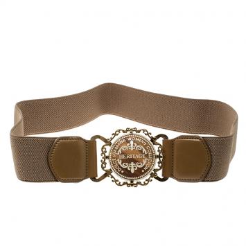 Pre Owned Dolce and Gabbana Dark Beige Canvas Elastic Heritage Waist Belt 75 CM
