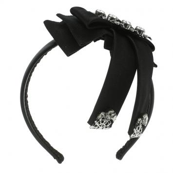 Pre Owned Dolce and Gabbana Black Satin Crystal Embellished Bow Headband