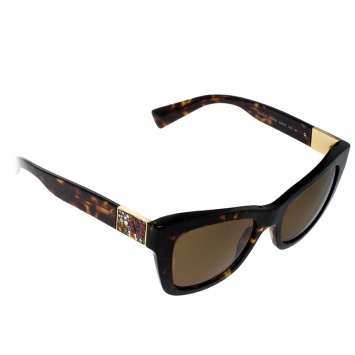 Pre Owned Dolce and Gabbana Brown Tortoise/Brown DG4214 Cat Eye Sunglasses