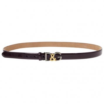 Pre Owned Dolce and Gabbana Burgundy Patent Logo Belt 90 CM