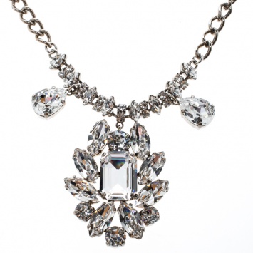Pre Owned Dolce and Gabbana Crystal Flower Silver Tone Necklace