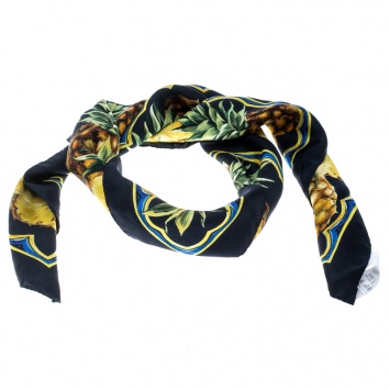 Pre Owned Dolce and Gabbana Pineapple Print Striped Silk Square Scarf
