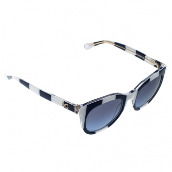 Pre Owned Dolce and Gabbana Blue and White Striped DG4249 Wayfarer Sunglasses