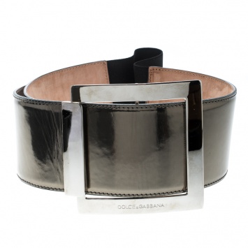 Pre Owned Dolce and Gabbana Metallic Grey Patent Leather Waist Belt 90cm