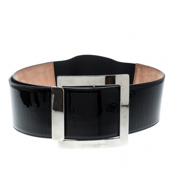 Pre Owned Dolce and Gabbana Black Patent Leather Waist Belt 90cm