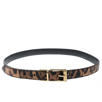 Pre Owned Dolce and Gabbana Brown Leopard Print Leather Belt 85cm