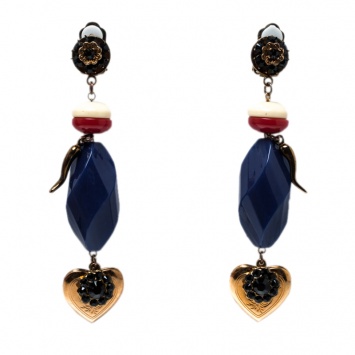 Pre Owned Dolce and Gabbana Multicolor Resin Crystal & Heart Locket Drop Earrings