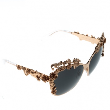 Pre Owned Dolce and Gabbana Gold/Black DG2121 Baroque Butterfly Sunglasses