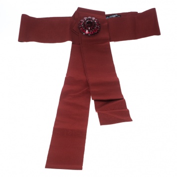 Pre Owned Dolce and Gabbana Red Grosgrain Embellished Bow Waist Belt Size 44