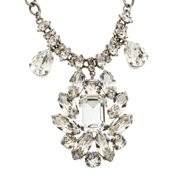 Pre Owned Dolce and Gabbana Flower Crystal Silver Tone Necklace