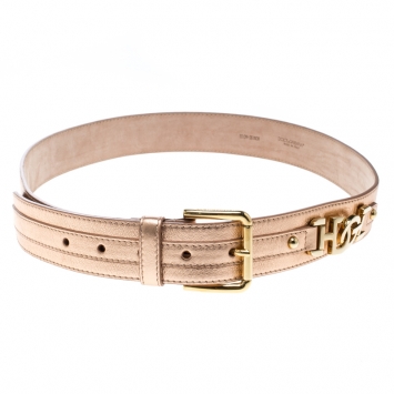 Pre Owned Dolce & Gabbana Bronze Leather Logo Belt 90cm