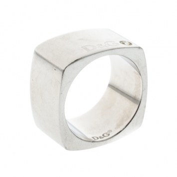 Pre Owned Dolce and Gabbana Crystal Silver Tone Wide Band Ring Size 60