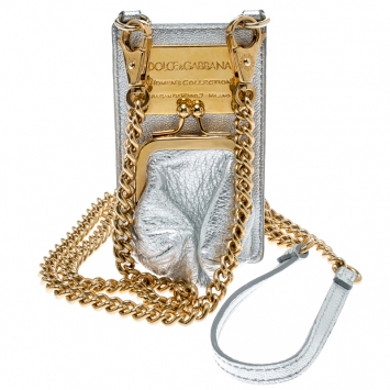 Pre Owned Dolce and Gabbana Silver Leather and PVC iPhone Case and Coin Purse