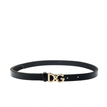 Pre Owned Dolce And Gabbana Black Leather Logo Belt 90CM