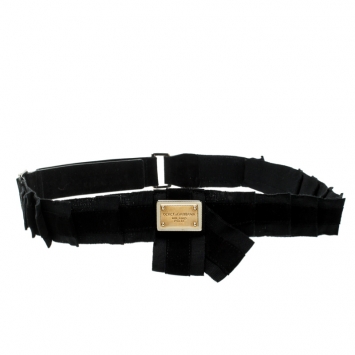 Pre Owned Dolce and Gabbana Black Canvas and Suede Logo Waist Belt 85CM