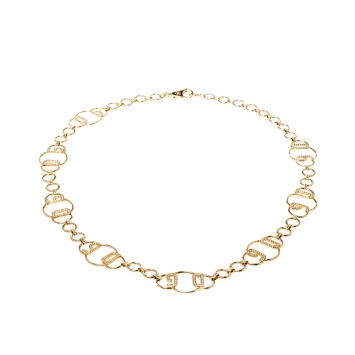 Pre Owned Dolce and Gabbana Logo Crystal Gold Tone Chain Link Belt 