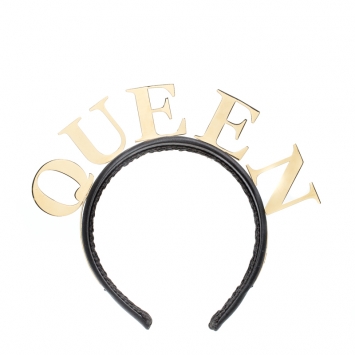 Pre Owned Dolce and Gabbana Queen Gold Tone Black Satin Headband