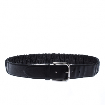 Pre Owned Dolce & Gabbana Black Scrunch Leather Buckle Belt 85 CM