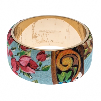 Pre Owned Dolce & Gabbana Multicolor Floral Print Fabric Wide Bangle Bracelet