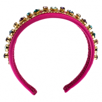 Pre Owned Dolce and Gabbana Multicolor Crystal Embellished Pink Headband