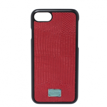 Pre Owned Dolce & Gabbana Red/Black Lizard Embossed Leather Iphone 7 Case