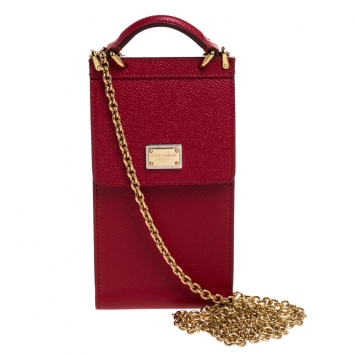 Pre Owned Dolce and Gabbana Red Leather Miss Sicily Crossbody Phone Holder 