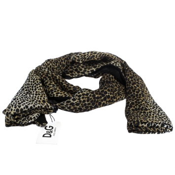 Pre Owned D&G Brown Leopard Print Silk and Wool Scarf