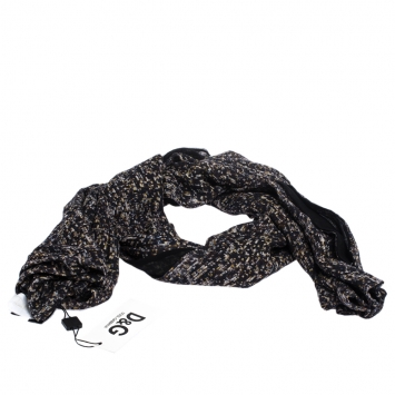 Pre Owned D&G Black Sequins Print Silk and Wool Scarf